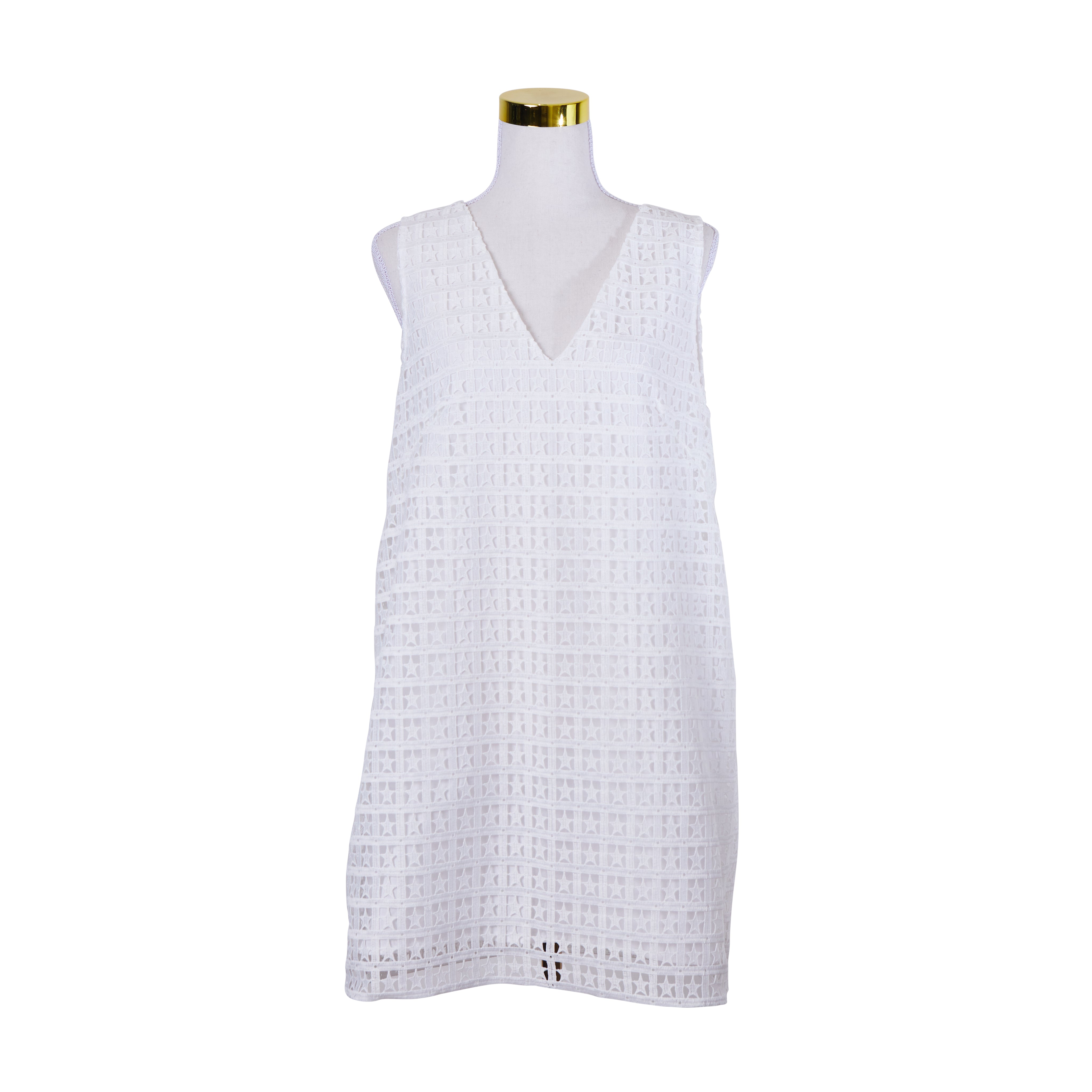 ZARA White Star Broderie Anglaise V Neck Shift Dress