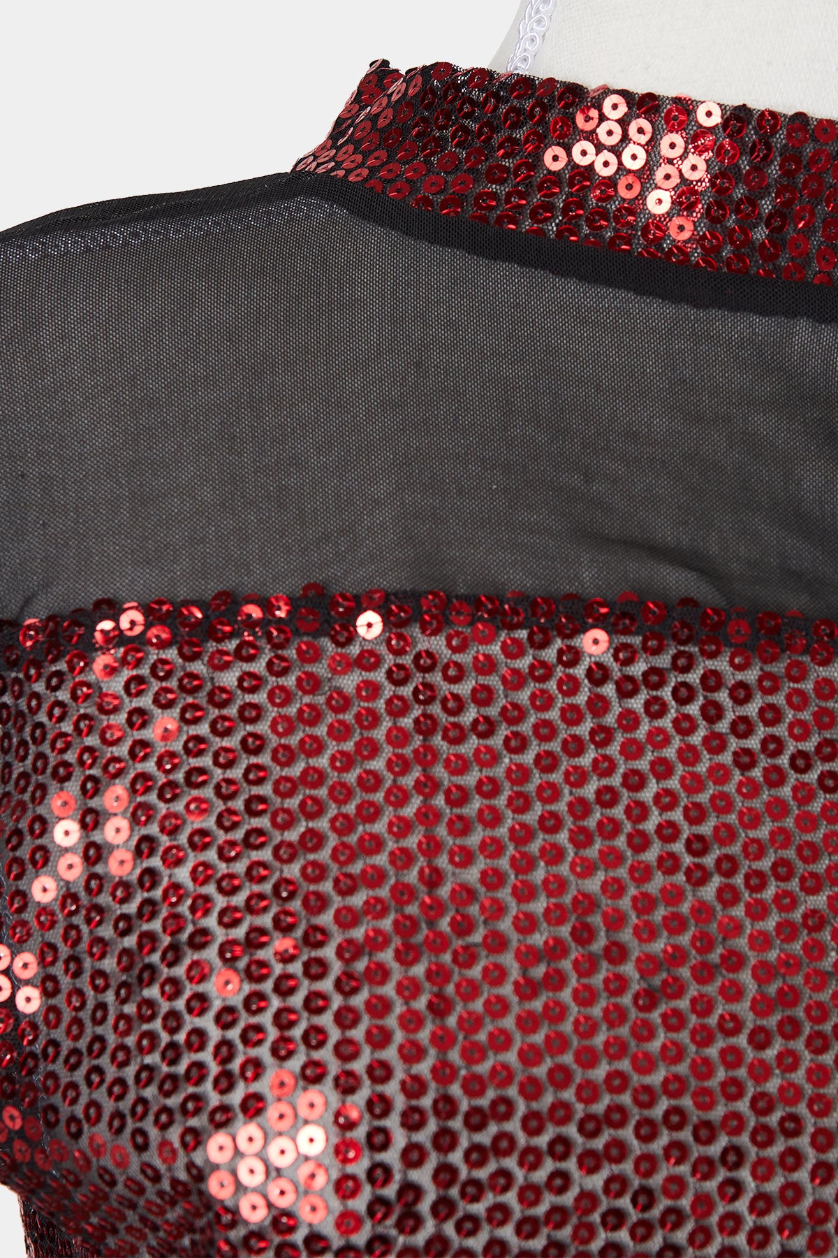 Assorted Brands Black and Red Sequin and Mesh High Neck Top