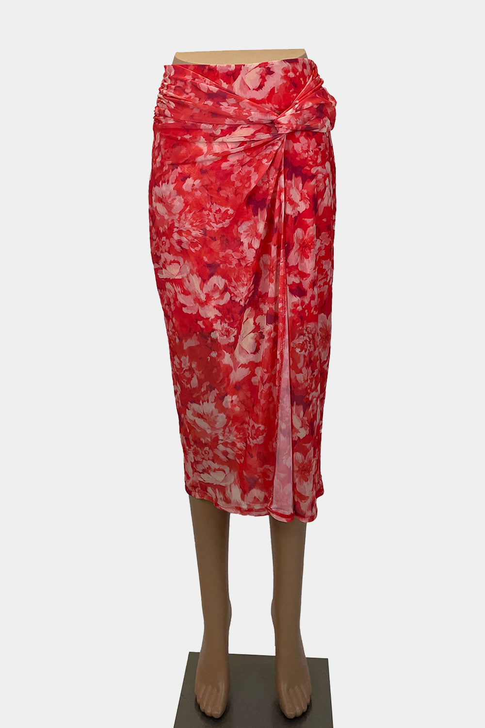 STRADIVARIUS Red Floral Skirt