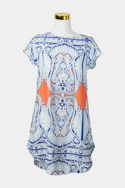 Spicy Sugar Red, White, Blue Pattern Print Shirtdress