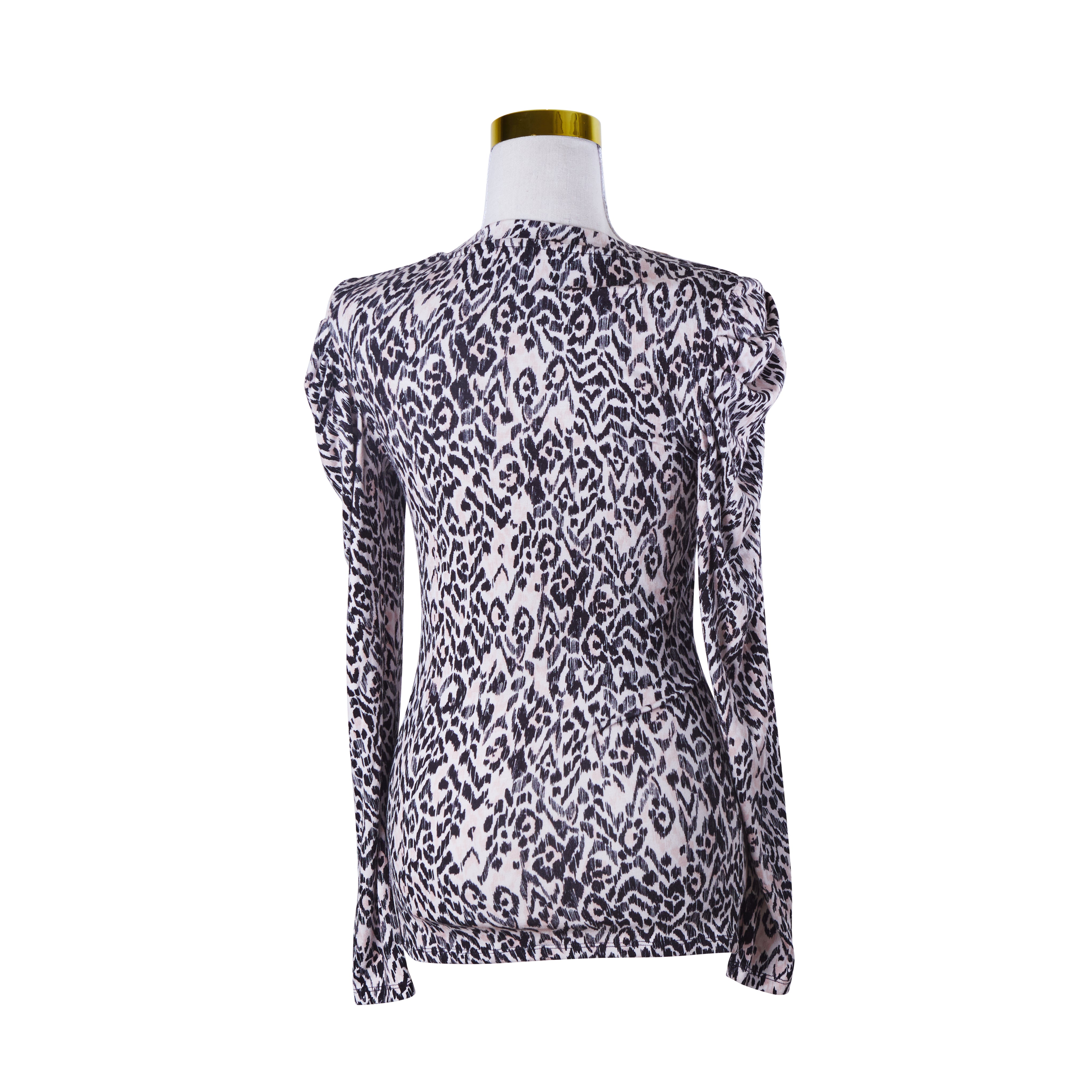DECJUBA Light Pink and Black Cheetah Print Long Sleeve Top