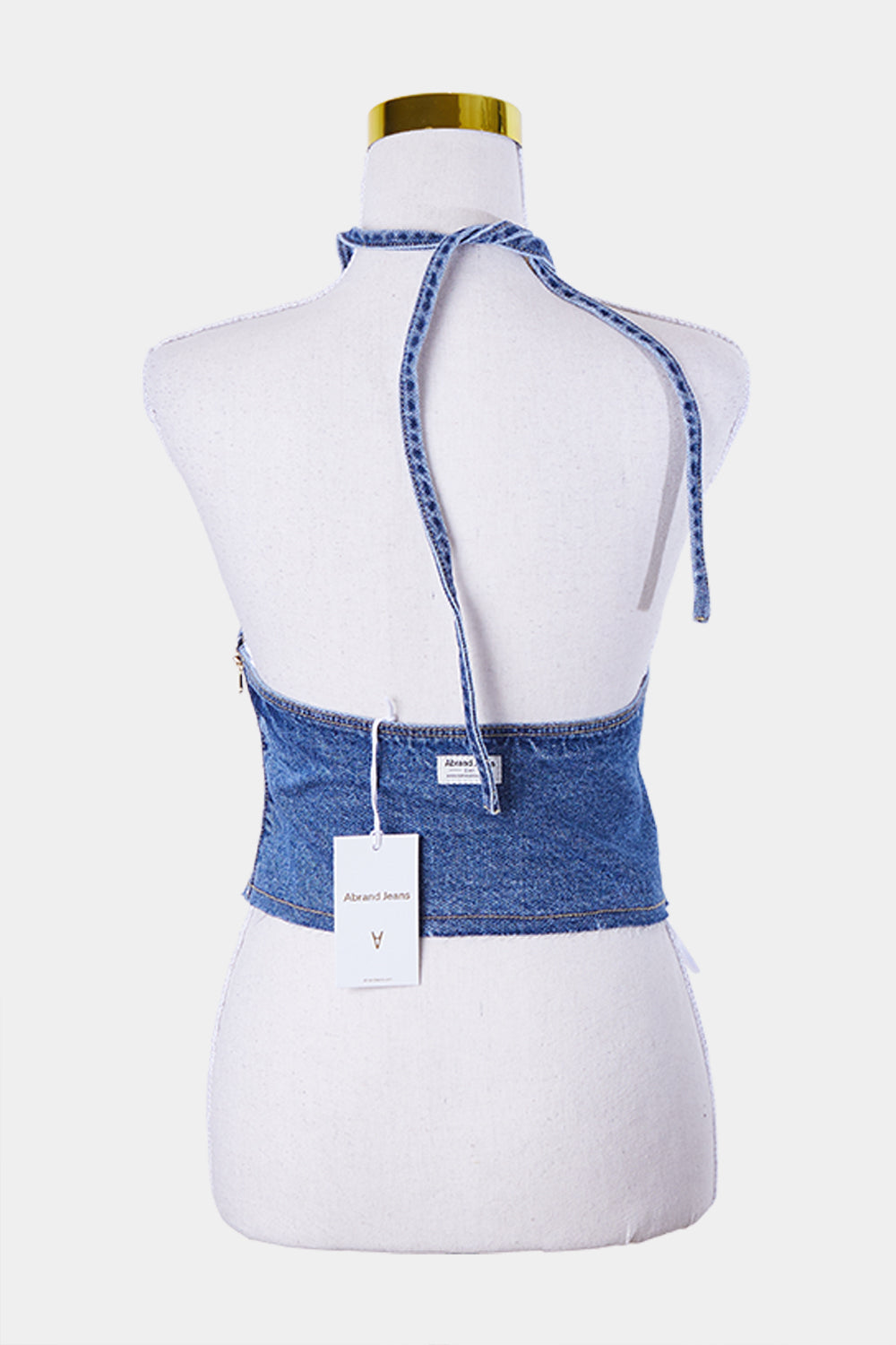 Abrand Jeans Blue Denim Patchwork Halter Crop Top