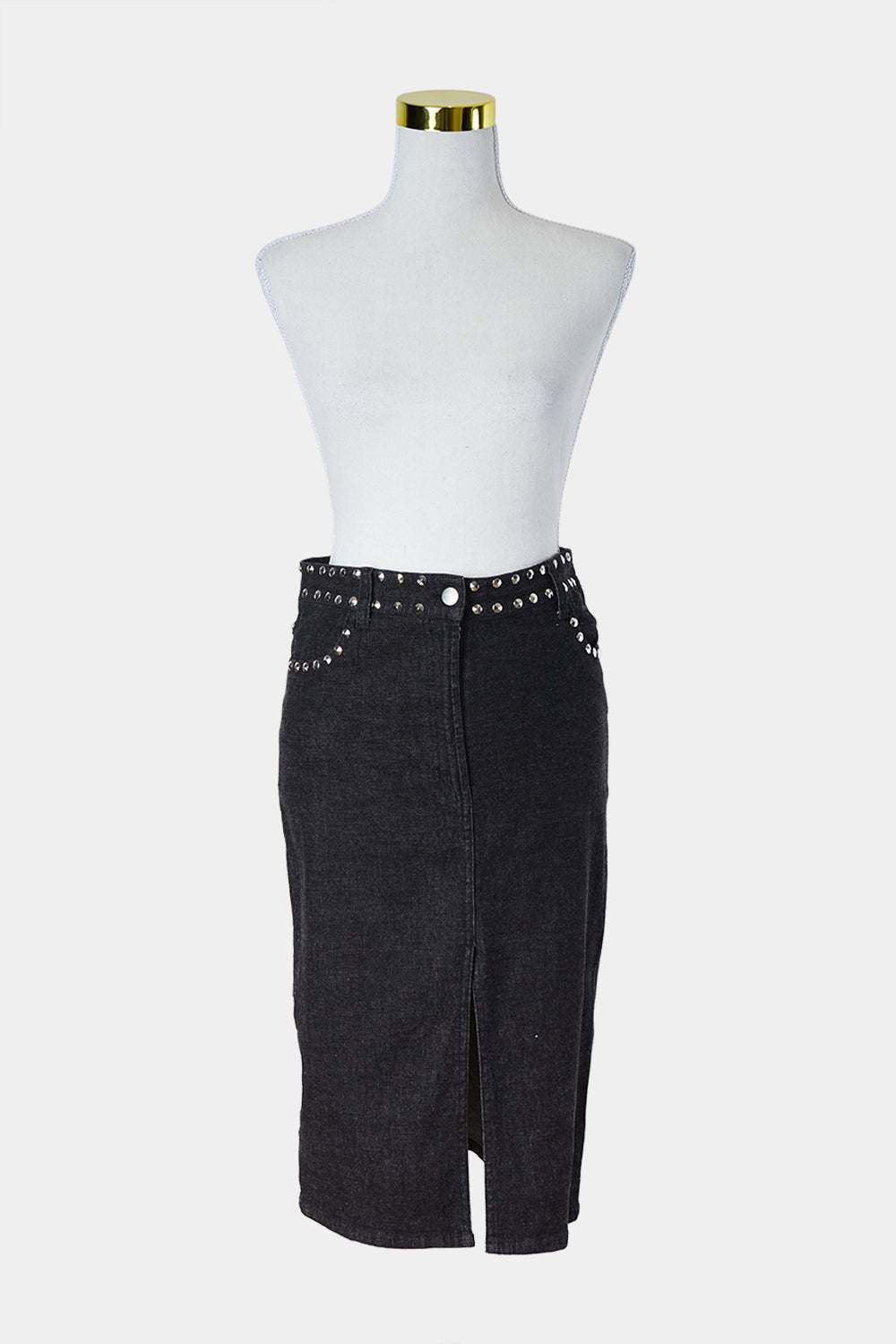 HD Dark Wash Navy Denim Look Studded Pencil Skirt