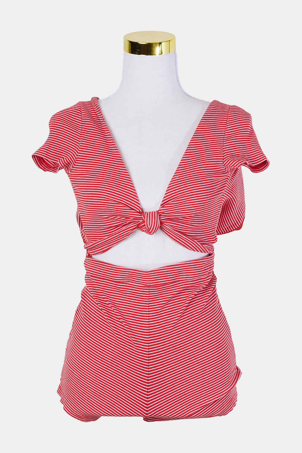 Tiger Mist Red and White Cut Out Detail Playsuit