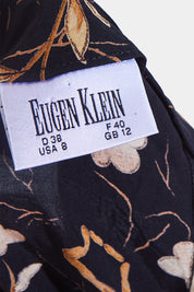 Eugen Klein Black and Yellow Floral V Neck Button Detail Dress