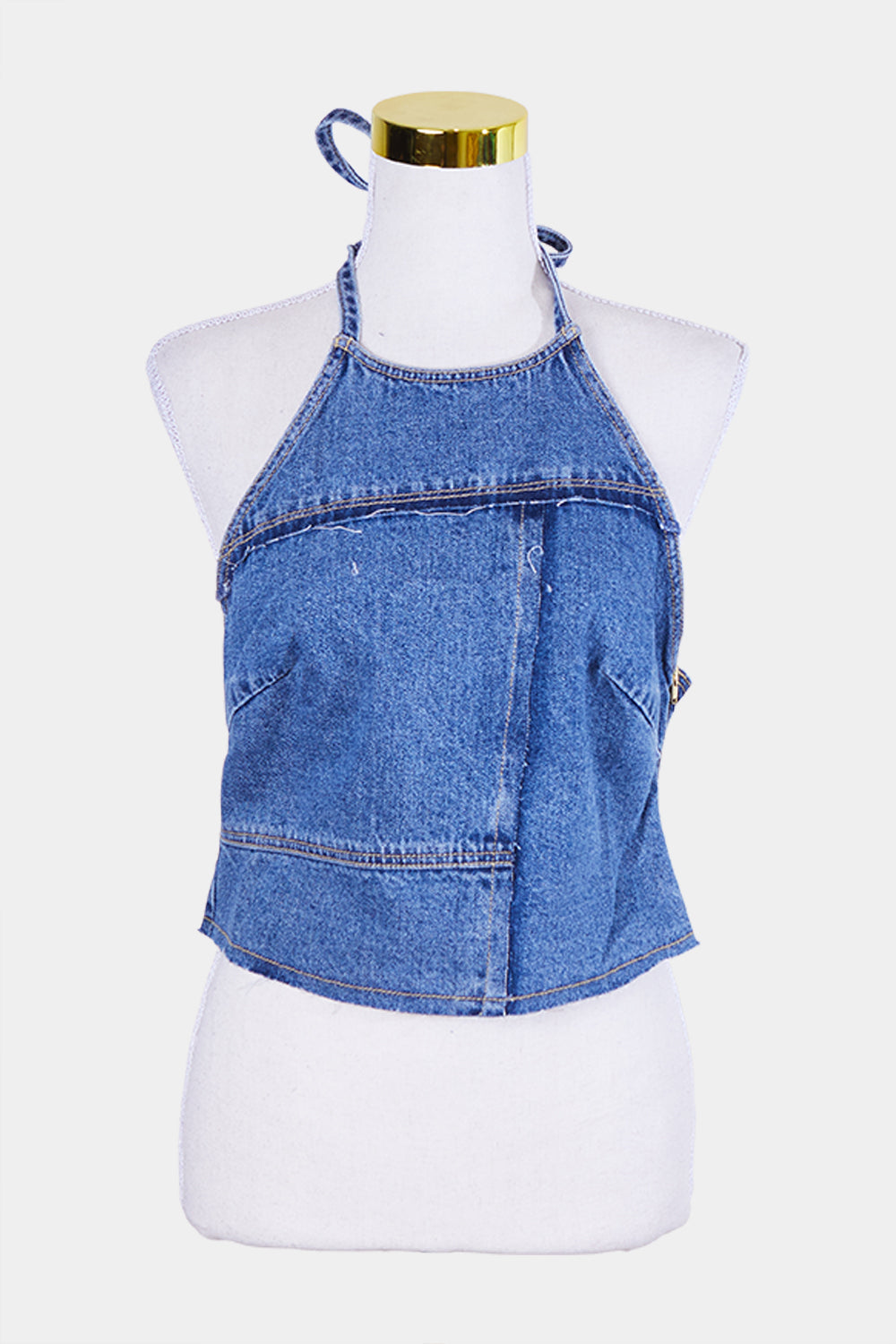 Abrand Jeans Blue Patchwork Denim Crop Top