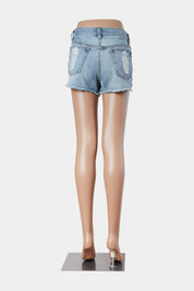 Mink Pink Light Blue Distressed Denim Shorts