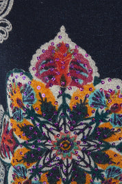 DESIGUAL Navy Floral Pattern Sparkle Knit Sweater