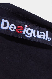 DESIGUAL Black and Pink Rhinestone Print Detail Midi Dress