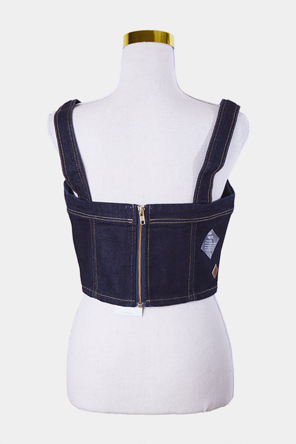 Abrand Jeans Dark Blue Denim Zip Back Crop Top