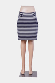 JIGSAW Navy and White Button Detail Stripe Mini Skirt