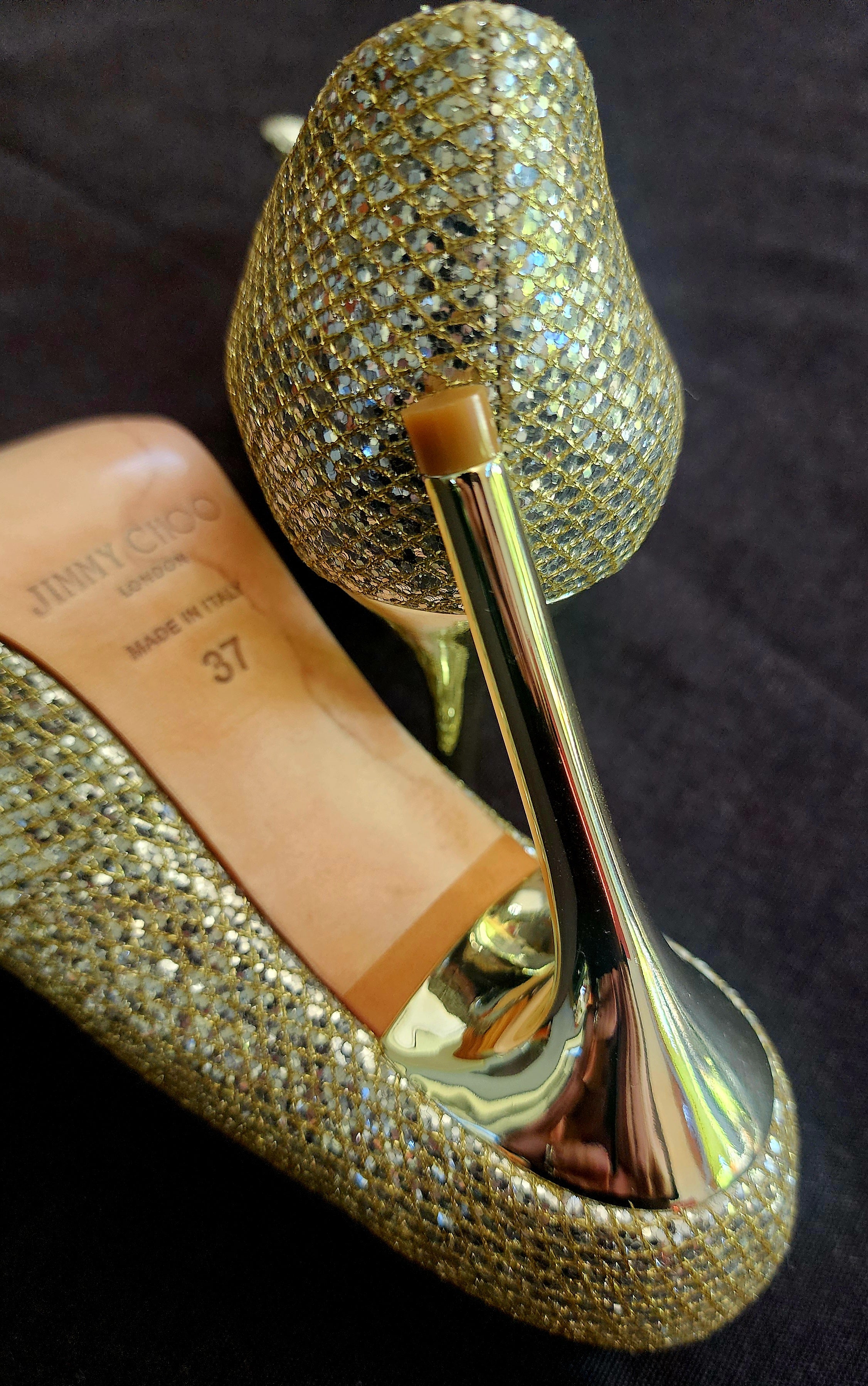 Jimmy Choo "Dempsey" crystal stilettos size 37 / 100mm heel