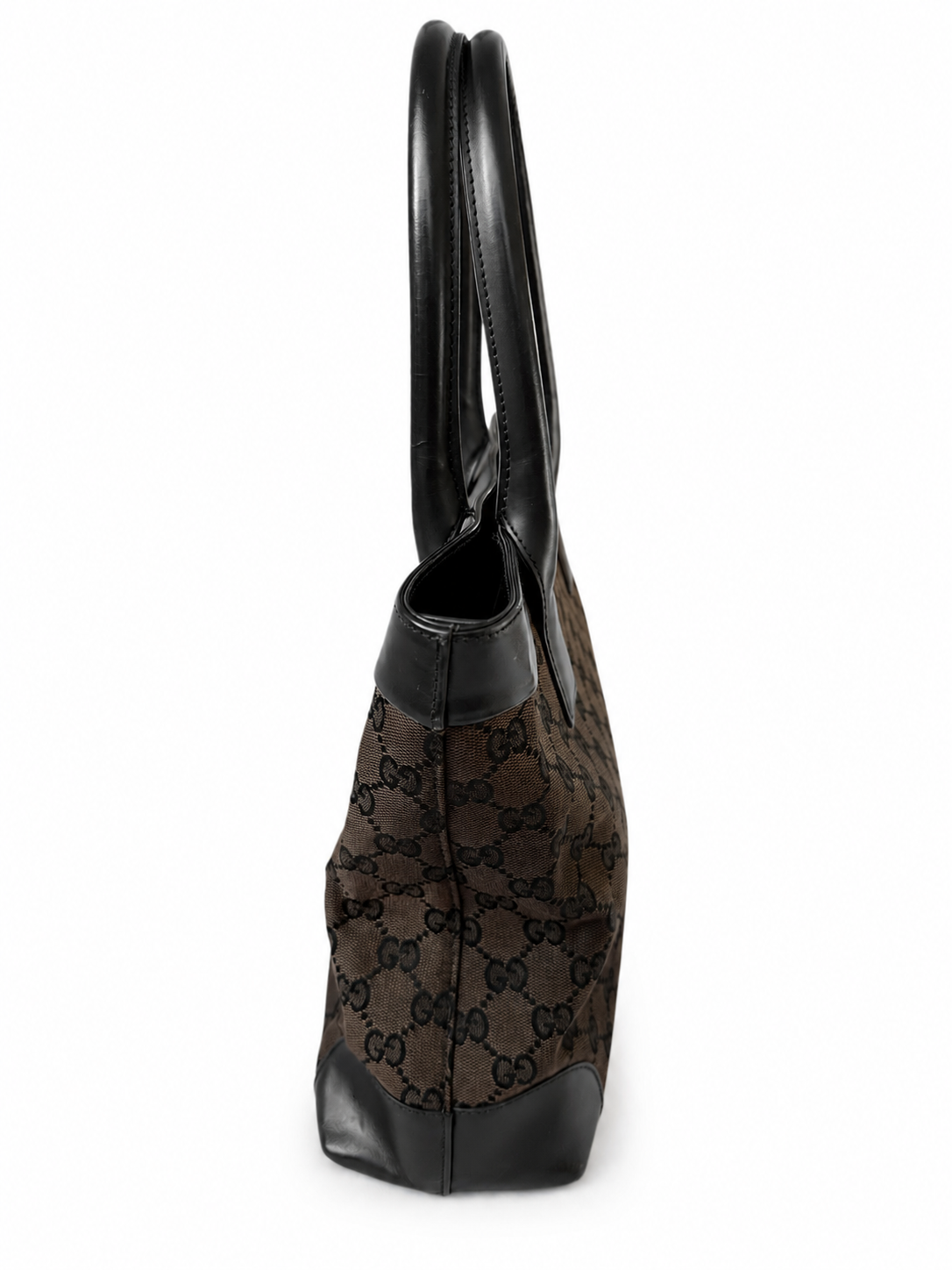 Gucci GG Tote Bag in Black Leather and Brown Canvas