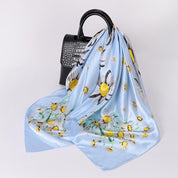 Anyyou Fashion Premium Satin Square Scarf -Black Daisy Silk-Feel Neckwrap for Women