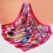 Anyyou Fashion Premium Satin Square Scarf – Pink Aqua Silk-Feel Neckwrap for Women