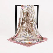 Anyyou Fashion Premium Satin Square Scarf – White Pink Silk-Feel Neckwrap for Women