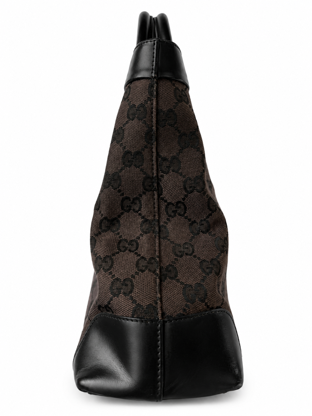 Gucci GG Tote Bag in Black Leather and Brown Canvas