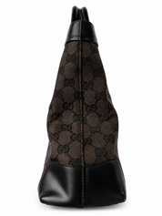 Gucci GG Tote Bag in Black Leather and Brown Canvas
