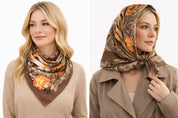 Anyou Fashion Premium Satin Square Scarf – Brown Silk-Feel Neckwrap for Women