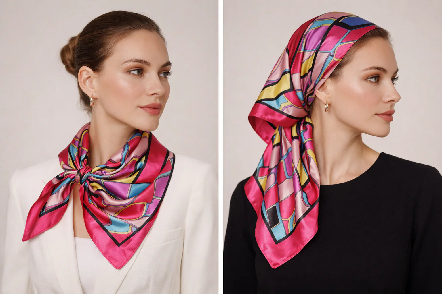 Anyyou Fashion Premium Satin Square Scarf – Pink Aqua Silk-Feel Neckwrap for Women