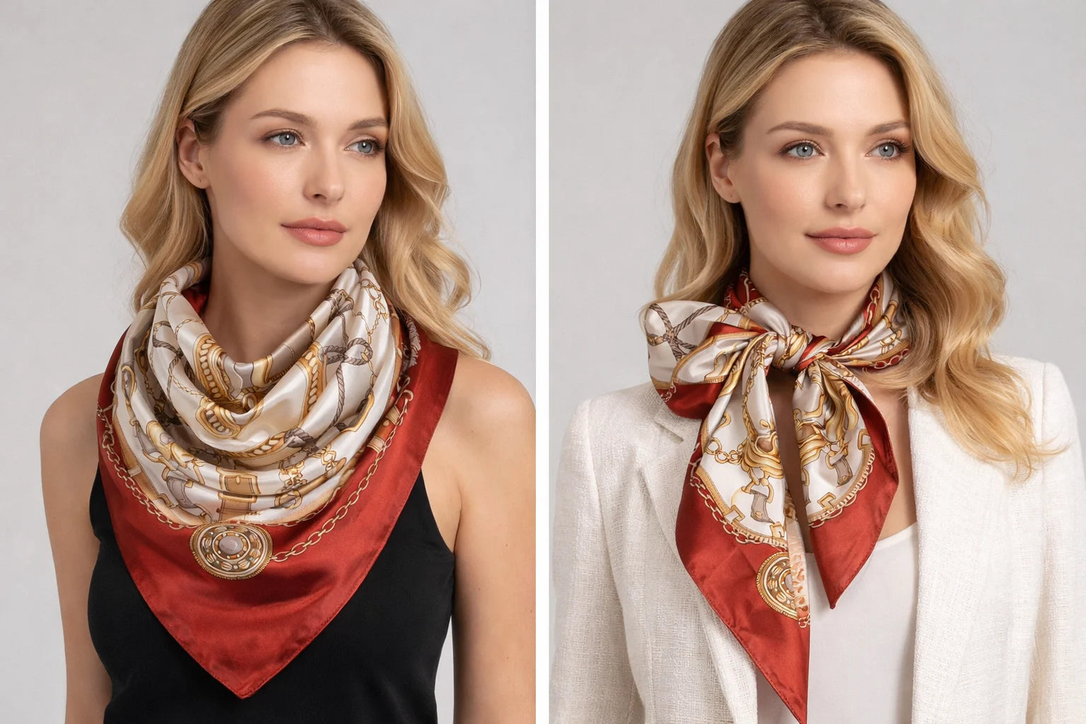 Anyyou Fashion Premium Satin Square Scarf – Beige Red 649 Silk-Feel Neckwrap for Women