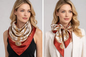 Anyyou Fashion Premium Satin Square Scarf – Beige Red 649 Silk-Feel Neckwrap for Women