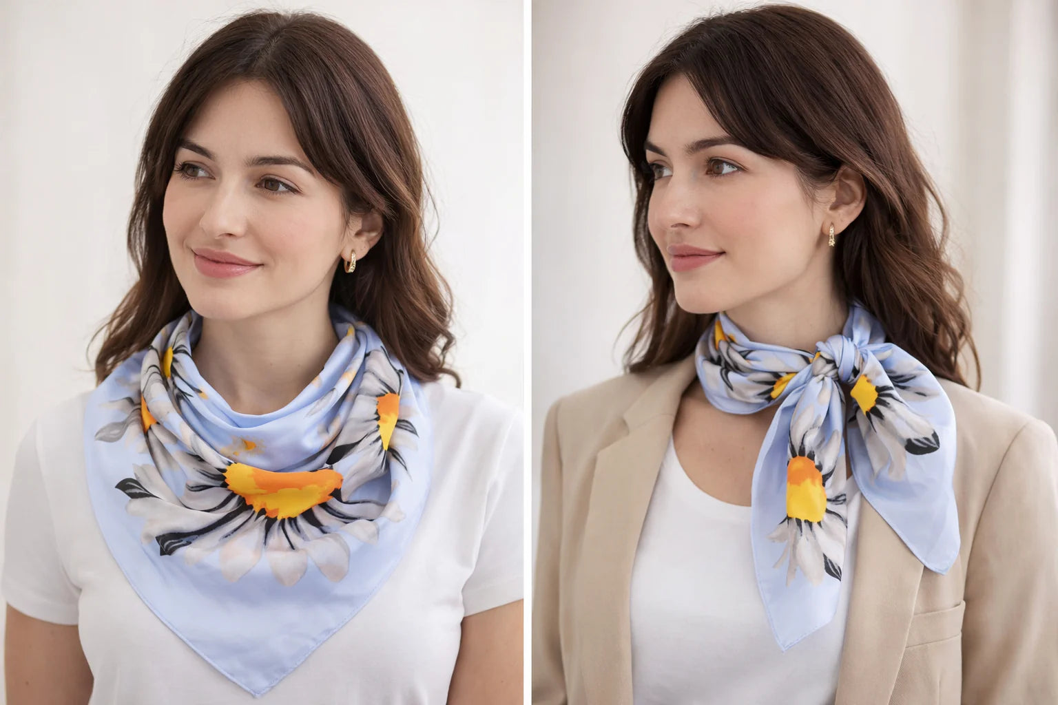 Anyyou Fashion Premium Satin Square Scarf -Black Daisy Silk-Feel Neckwrap for Women