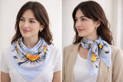 Anyyou Fashion Premium Satin Square Scarf -Black Daisy Silk-Feel Neckwrap for Women