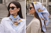 Anyyou Fashion Premium Satin Square Scarf -Black Daisy Silk-Feel Neckwrap for Women