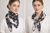 Anyyou Fashion Premium Satin Square Scarf – Black White Roses Silk-Feel Neckwrap for Women