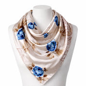 Anyyou Fashion Premium Satin Square Scarf – Grey Blue Roses Silk-Feel Neckwrap for Women