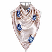 Anyyou Fashion Premium Satin Square Scarf – Grey Blue Roses Silk-Feel Neckwrap for Women