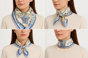 Anyyou Fashion Premium Satin Square Scarf – Vase Blue Floral Silk-Feel Neckwrap for Women