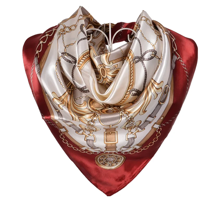 Anyyou Fashion Premium Satin Square Scarf – Beige Red 649 Silk-Feel Neckwrap for Women