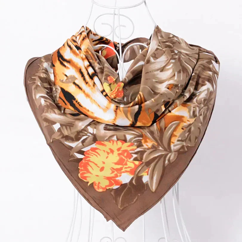 Anyou Fashion Premium Satin Square Scarf – Brown Silk-Feel Neckwrap for Women