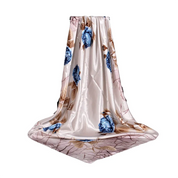 Anyyou Fashion Premium Satin Square Scarf – Grey Blue Roses Silk-Feel Neckwrap for Women