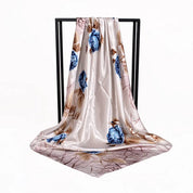 Anyyou Fashion Premium Satin Square Scarf – Grey Blue Roses Silk-Feel Neckwrap for Women