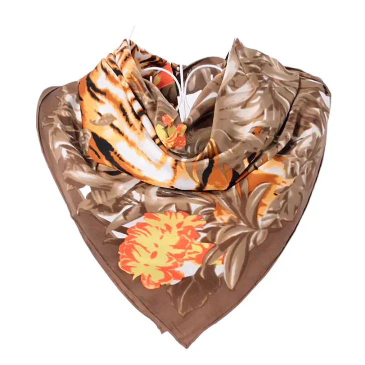 Anyou Fashion Premium Satin Square Scarf – Brown Silk-Feel Neckwrap for Women
