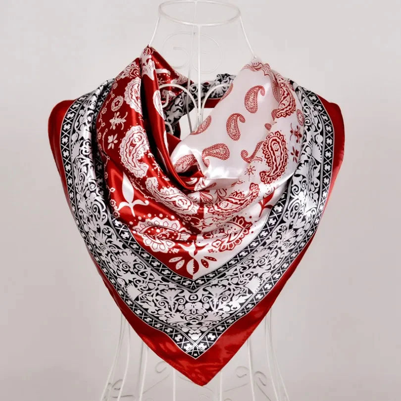 Anyyou Fashion Premium Satin Square Scarf – Wine Red Silk-Feel Neckwrap for Women