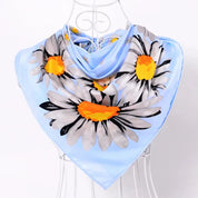 Anyyou Fashion Premium Satin Square Scarf -Black Daisy Silk-Feel Neckwrap for Women