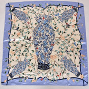 Anyyou Fashion Premium Satin Square Scarf – Vase Blue Floral Silk-Feel Neckwrap for Women