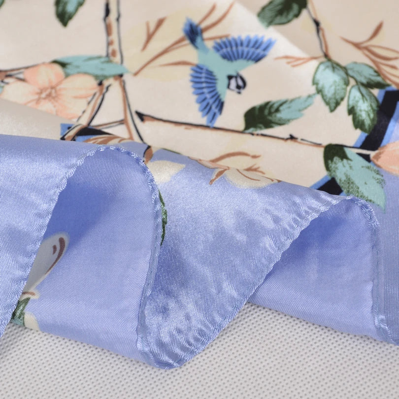 Anyyou Fashion Premium Satin Square Scarf – Vase Blue Floral Silk-Feel Neckwrap for Women