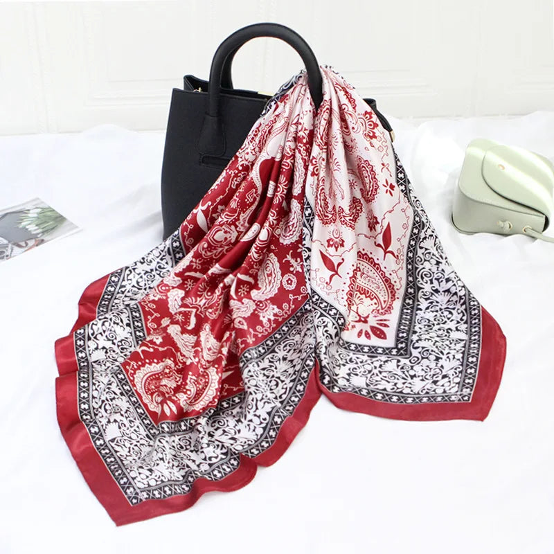 Anyyou Fashion Premium Satin Square Scarf – Wine Red Silk-Feel Neckwrap for Women