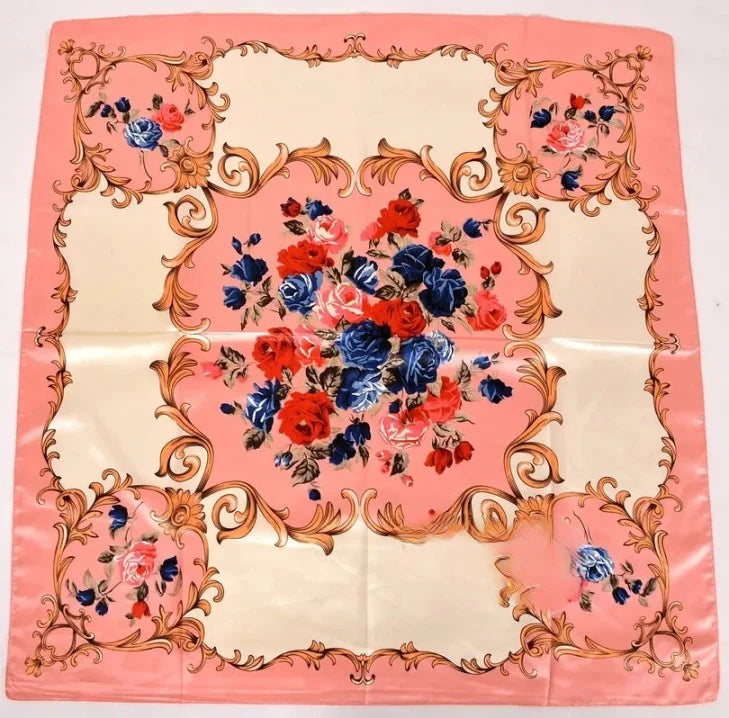 Anyyou Fashion Premium Satin Square Scarf – Roses Pink Garden Silk-Feel Neckwrap for Women