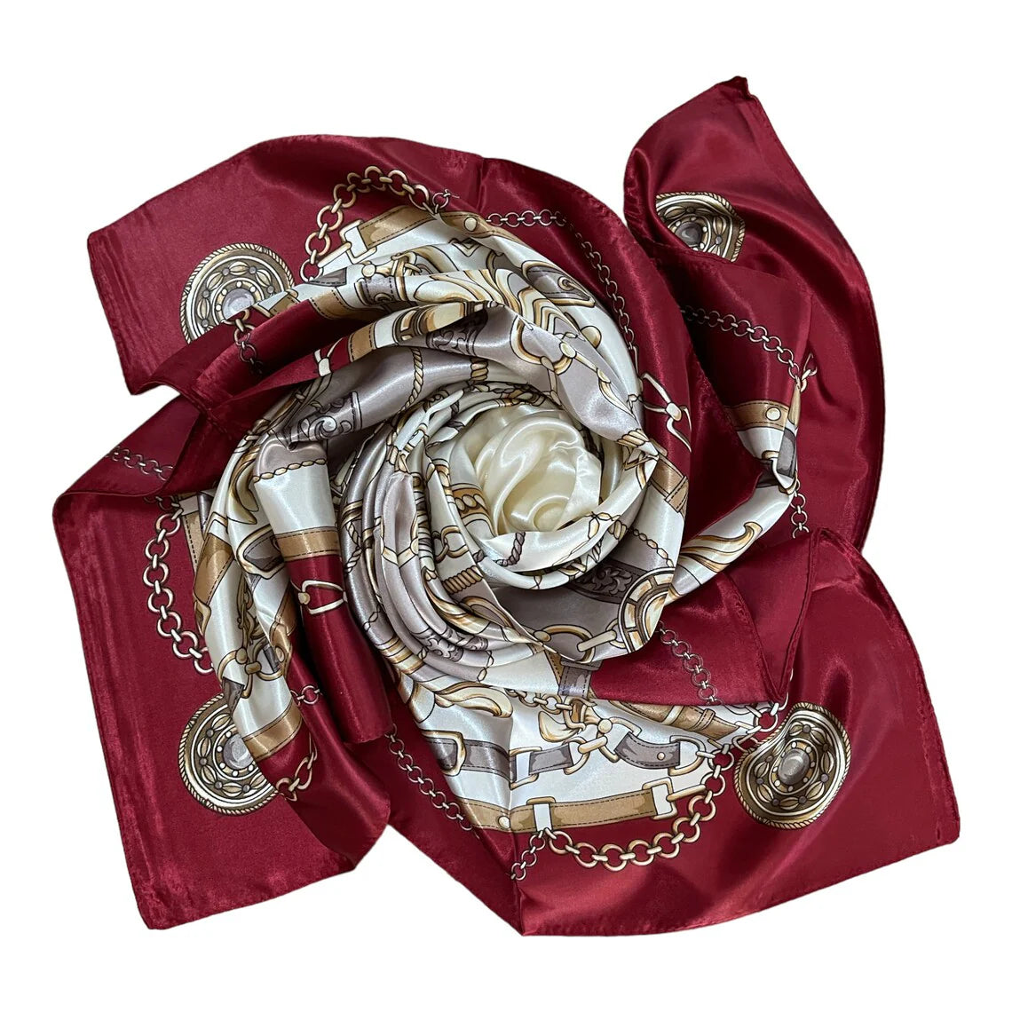 Anyyou Fashion Premium Satin Square Scarf – Beige Red 649 Silk-Feel Neckwrap for Women