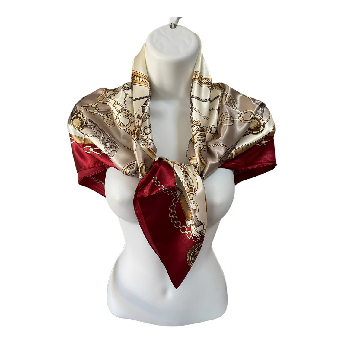 Anyyou Fashion Premium Satin Square Scarf – Beige Red 649 Silk-Feel Neckwrap for Women