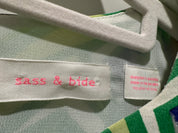 SASS & BIDE White/Blue/Green & Silver Dress with Detailed Cut out Hem Size 8