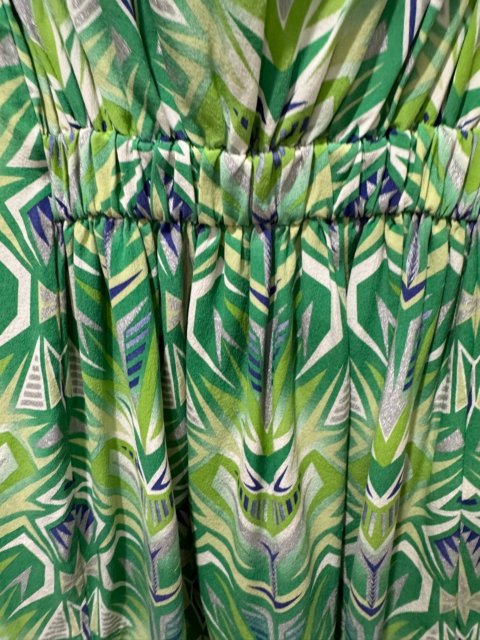 SASS & BIDE White/Blue/Green & Silver Dress with Detailed Cut out Hem Size 8