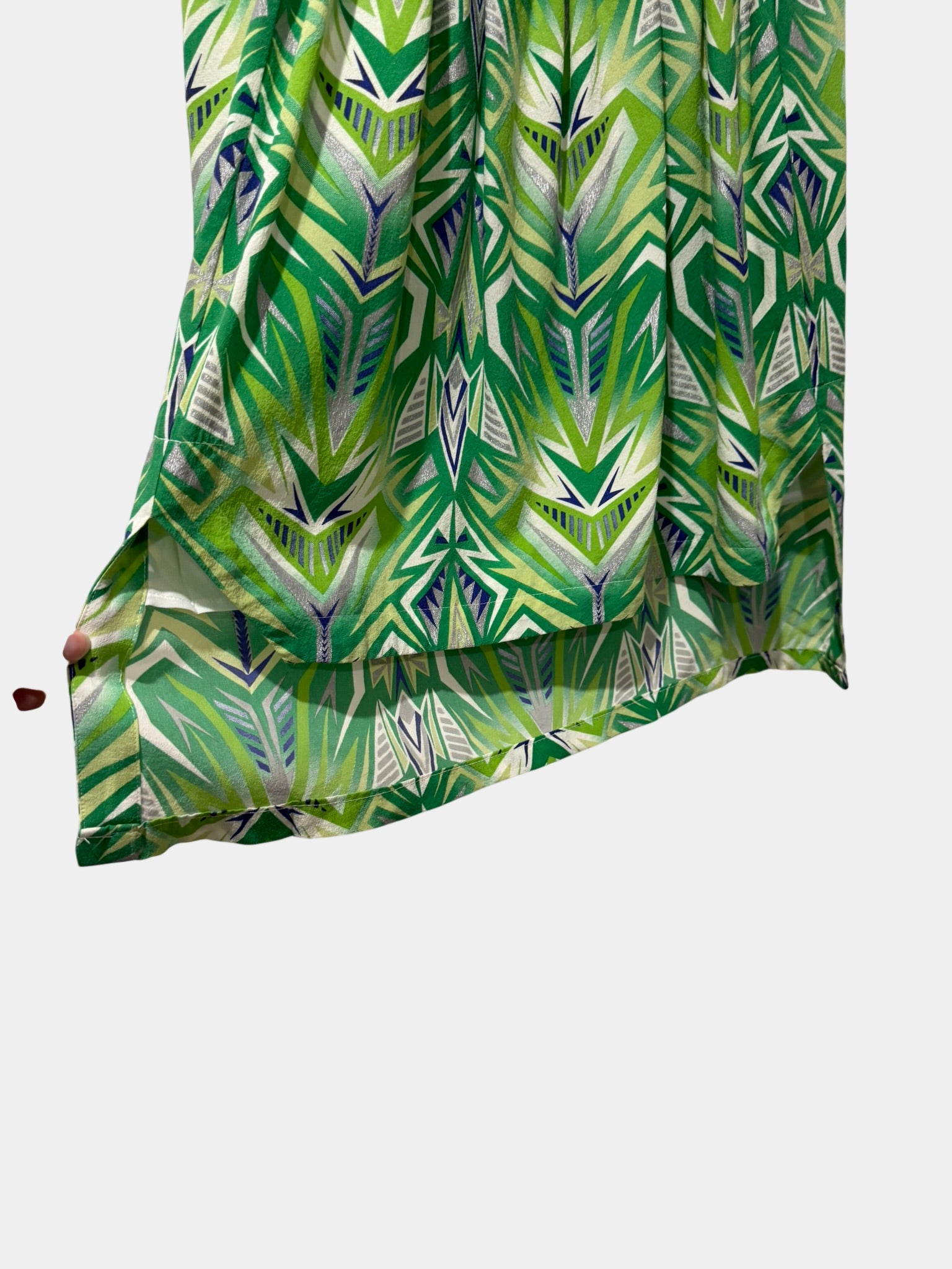 SASS & BIDE White/Blue/Green & Silver Dress with Detailed Cut out Hem Size 8