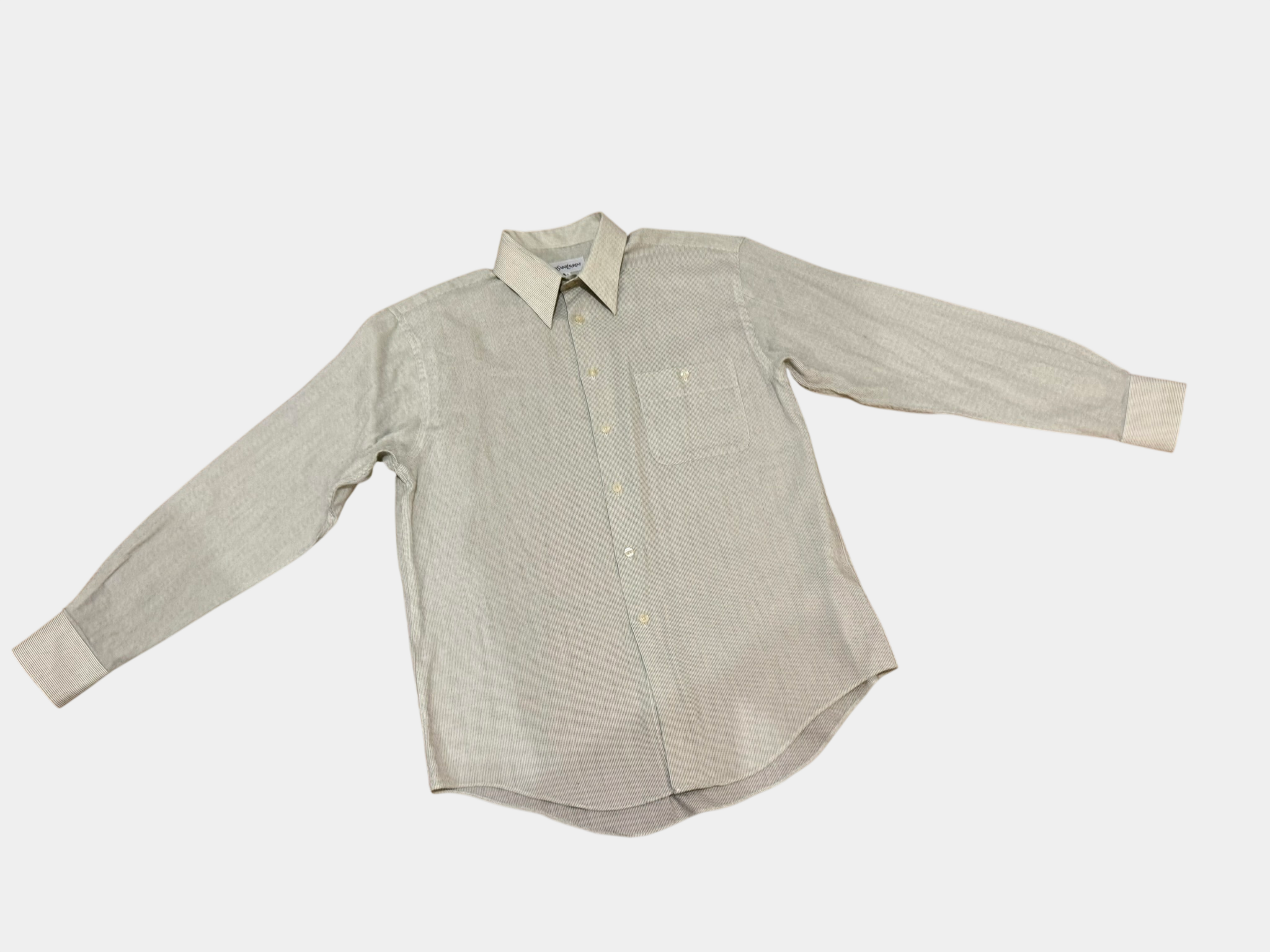 YVES SAINT LAURENT (YSL) (RN 67636 CA 17359) CASSANDRE SHIRT in Striped Cotton Poplin Size 34-35 Men's
